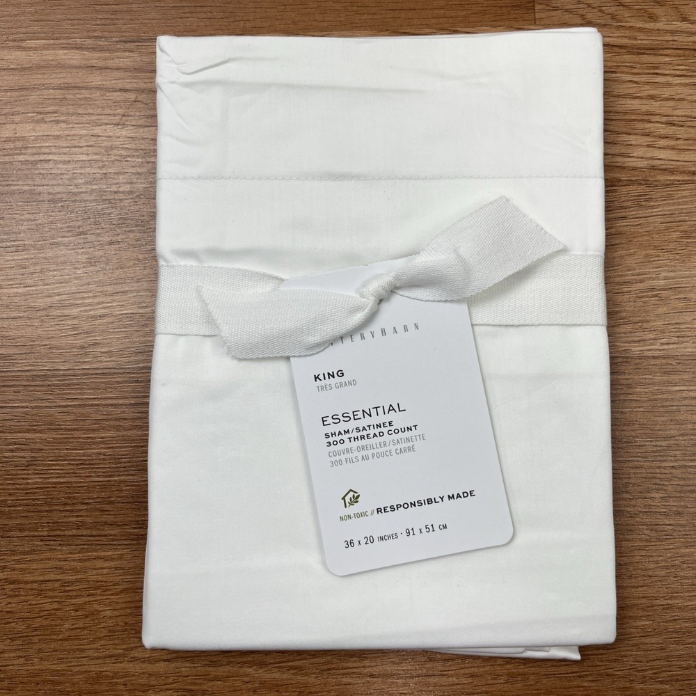 Pottery Barn Essential Pillow Sham King Size White 100% Cotton NEW